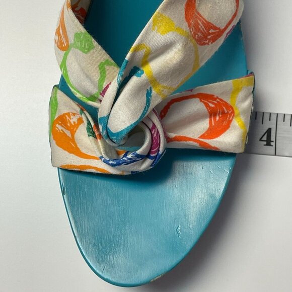 Coach Wedge Sandals Womens 8 Blue Slip On Fabric Studded VINTAGE *Read* - Picture 12 of 15